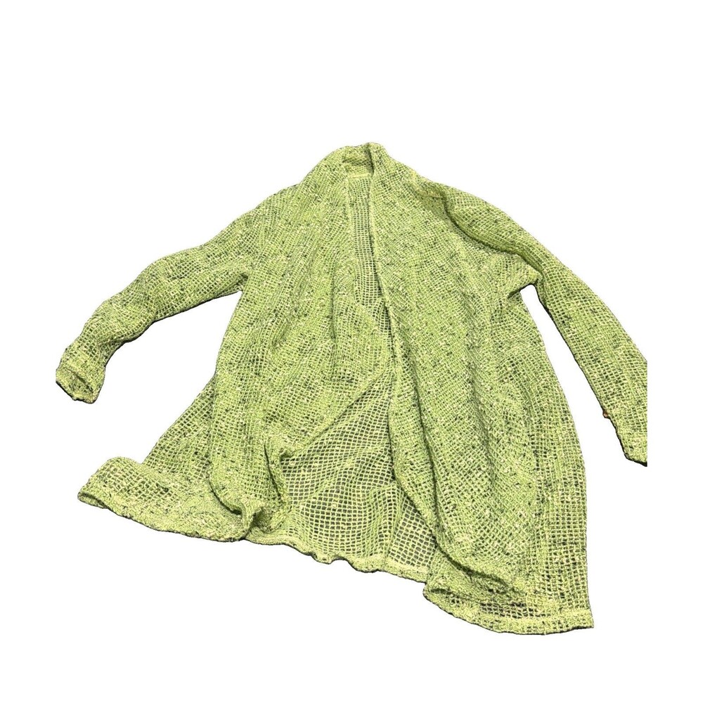Katie Todd Open Front Cardigan Fishnet Sweater Women Small Green Polyester Blend